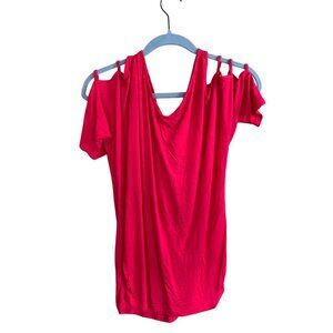 Venus Womens Red Cold Shoulder Short Sleeve Top Size M